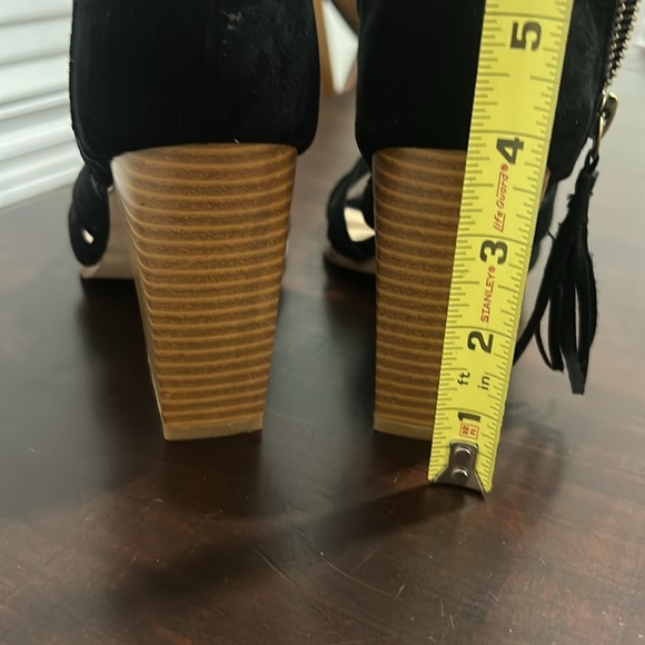 Just Fab Microfibre Strappy Open Toe Chunky Wooden Heels Sandals Black Size 8 - Picture 12 of 14